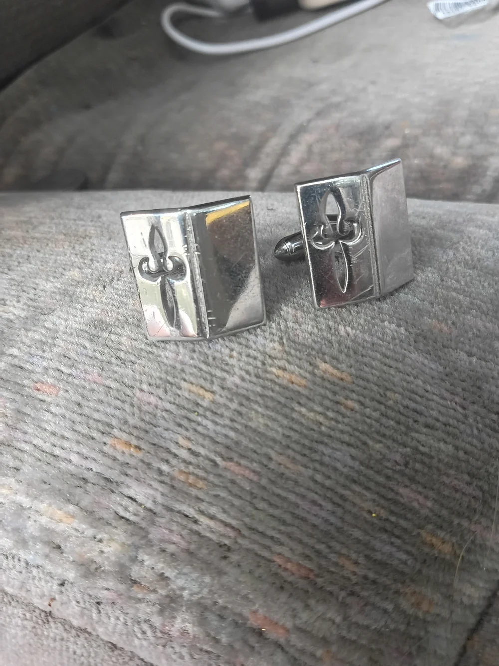SWANK Silver Fleur-de-Lis Square Cufflinks